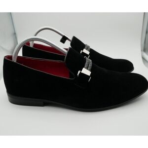 TR Premium Mens Black Velvet Braided Strap Loafers Red Lining 5498 Size 8.5